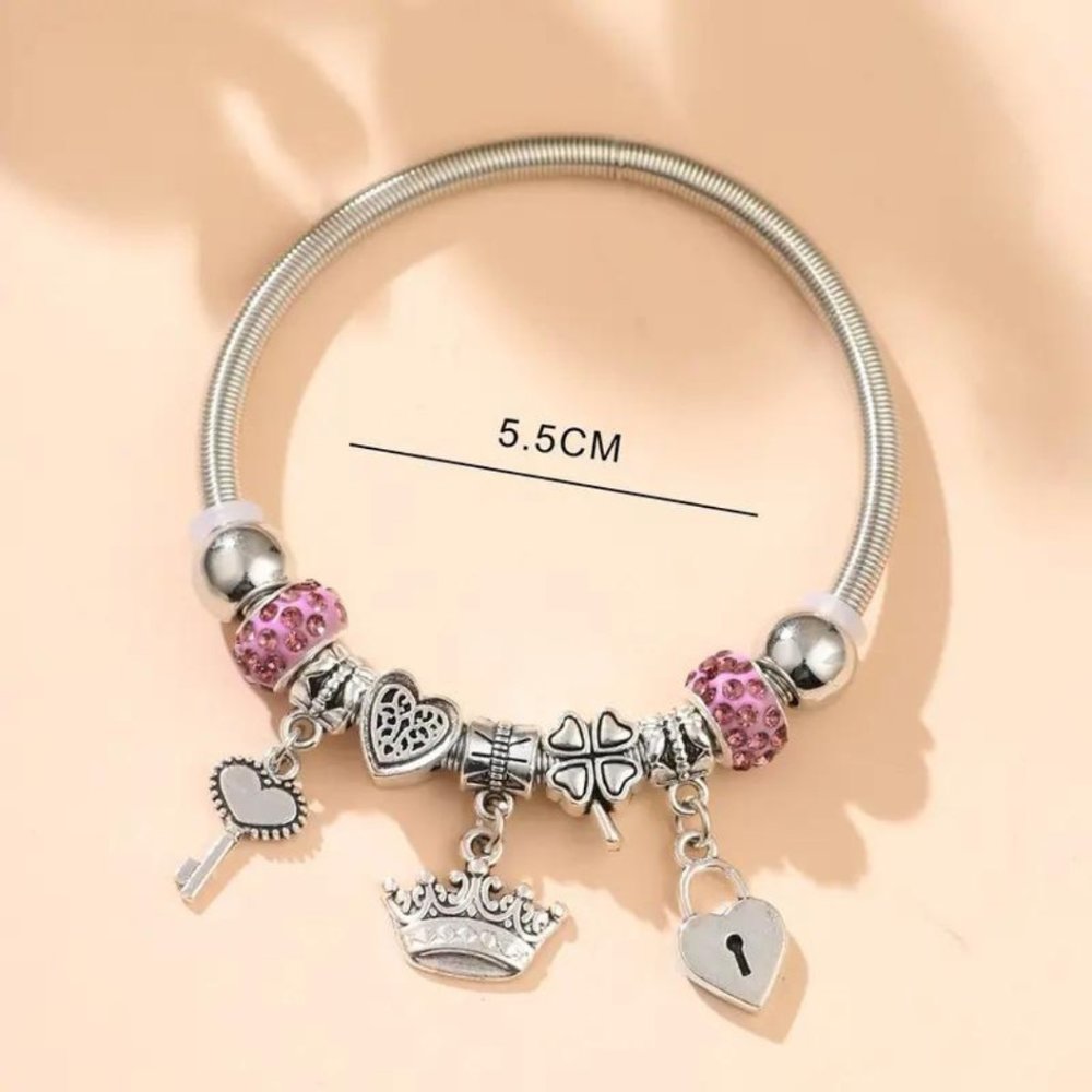 New Key & Lock Charm Bangle, Chain Beaded Beads Bracelets - Picture 4 of 4